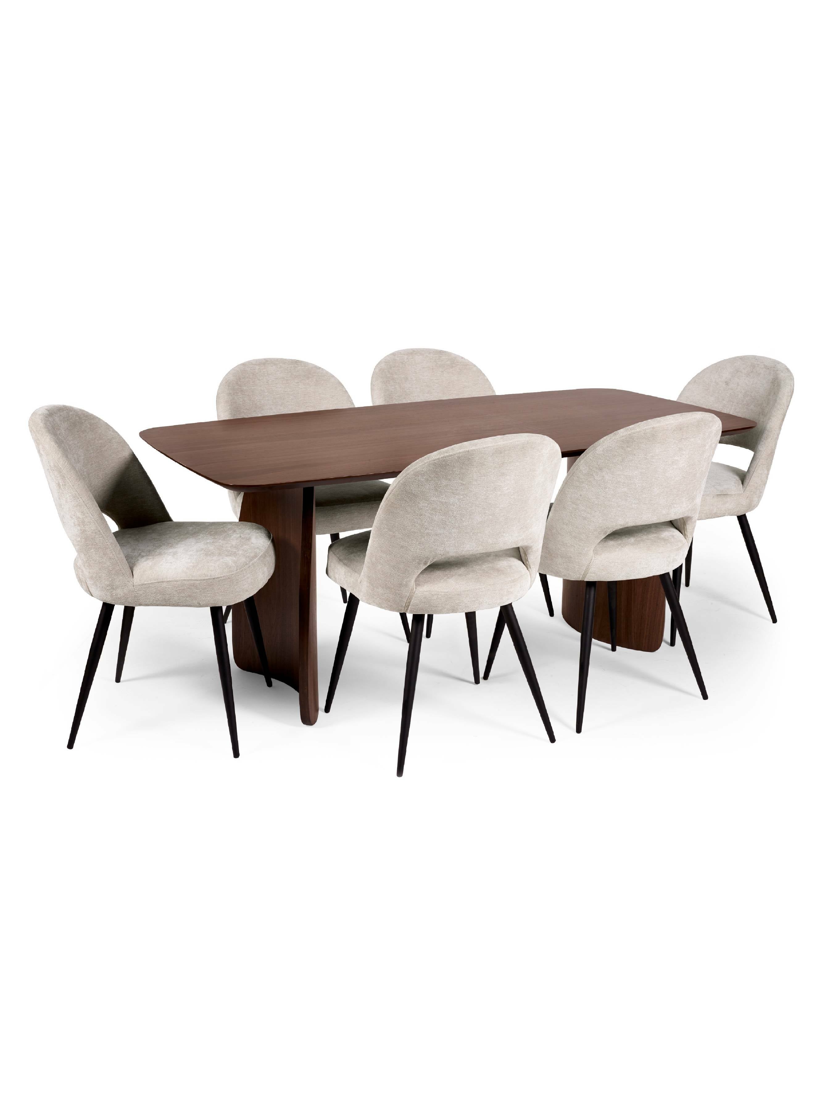 Bodhi Curved Leg Walnut Brown Oak Wood Dining Table | 6 Seater